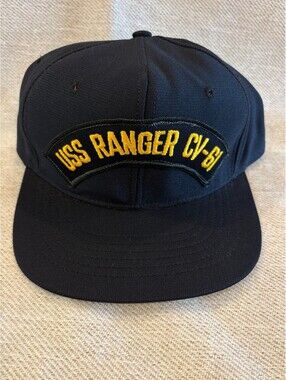 Vintage USS Ranger CV-61 Snapback Hat Navy Blue Aircraft Carrier Cap Green Under